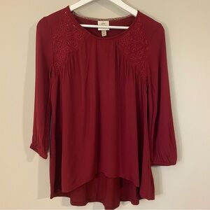Knox Rose Burgundy Blouse with Embroidered Detail